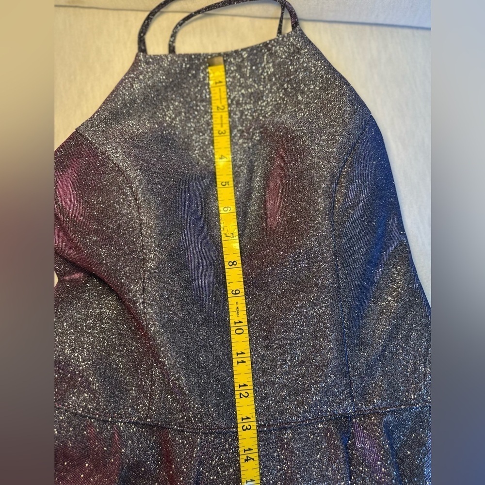 Prom Dress NWT Purple Silver Sparkle CorsetBack High Neck w/Pockets Women’s 10 - Picture 12 of 15